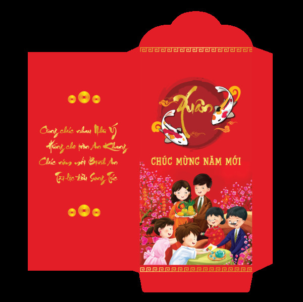 Mẫu bao lì xì vector với các biểu tượng may mắn