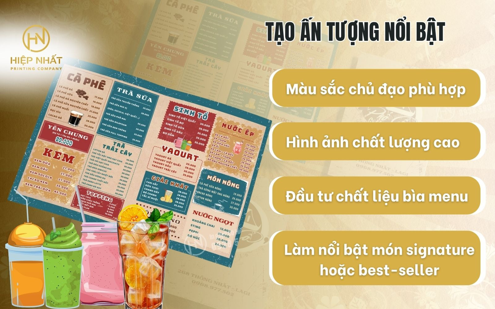 Mẫu menu đồ uống cuốn hút khiến khách hàng muốn gọi thêm món
