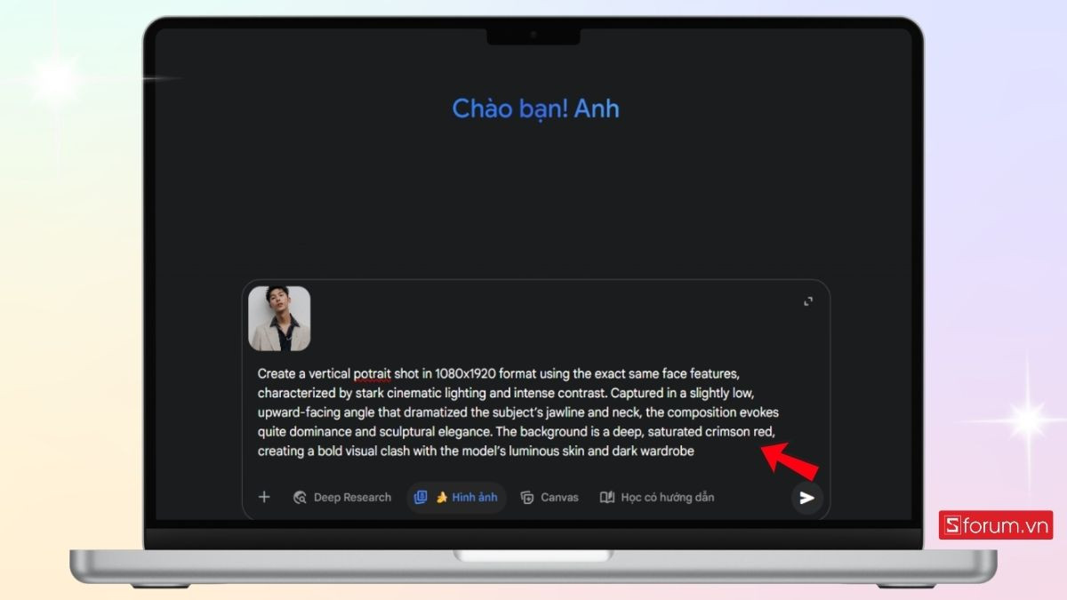 Hướng dẫn nhập prompt chi tiết để tạo ảnh chân dung nền đỏ bằng AI