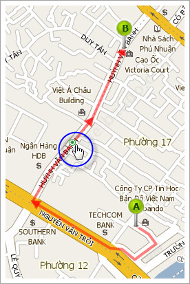 Thao tác kéo thả chuột để thay đổi hướng đi của lộ trình trực tiếp trên bản đồ