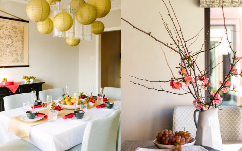Đèn lồng đỏ trang trí trong nhà, mang lại không khí ấm cúng ngày Tết