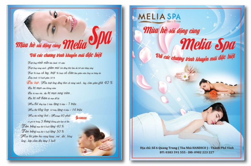 Tờ rơi spa sử dụng tông màu tương phản cho thông tin liên lạc và thông tin ưu đãi!
