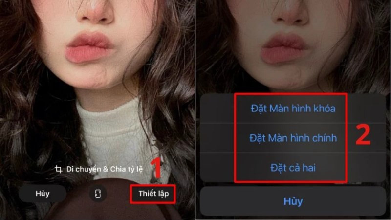 Bước 2: Chọn Thiếp lập sau khi đã chọn và điều chỉnh hình nền ưng ý