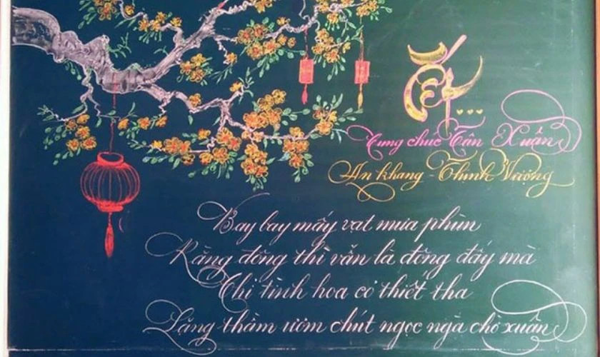 Vẽ bảng trang trí Tết 2026 hình hoa mai
