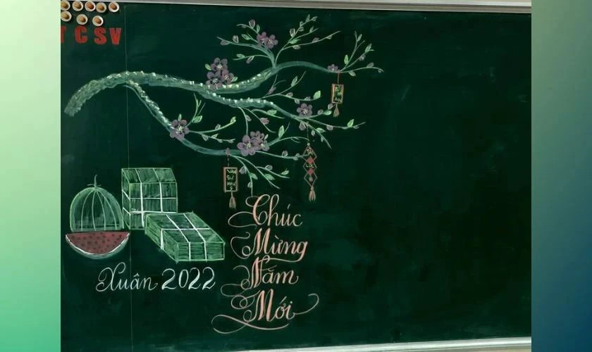 Trang trí bảng Tết 2026 Bính Ngọ hình bánh chưng, bánh dày