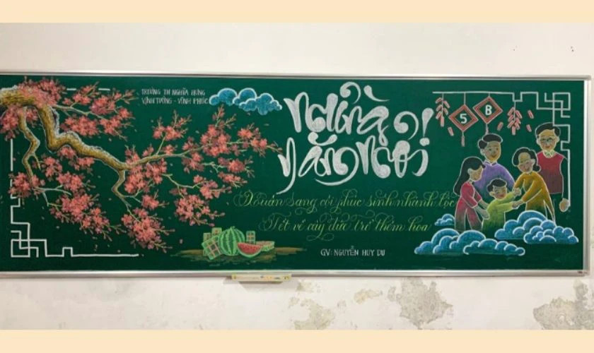 Trang trí bảng Tết 2026 chủ đề gia đình
