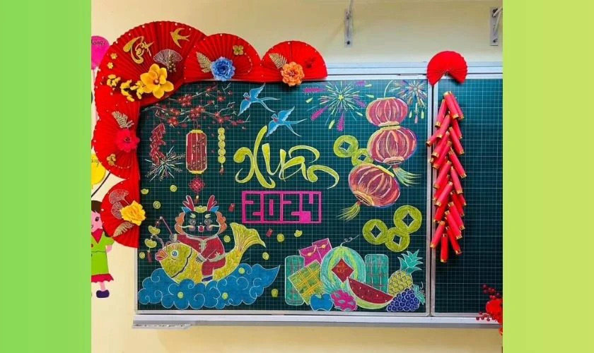 Mẫu trang trí bảng Tết 2026 chủ đề ẩm thực