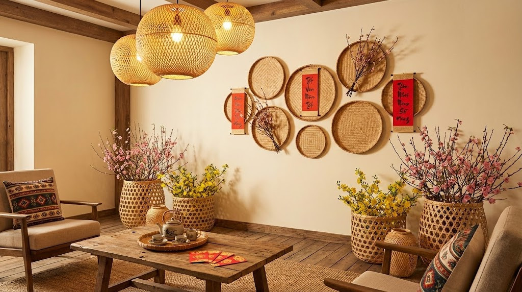 Đồ trang trí Tết làm từ mây tre đan, thân thiện với môi trường và mang nét đẹp truyền thống