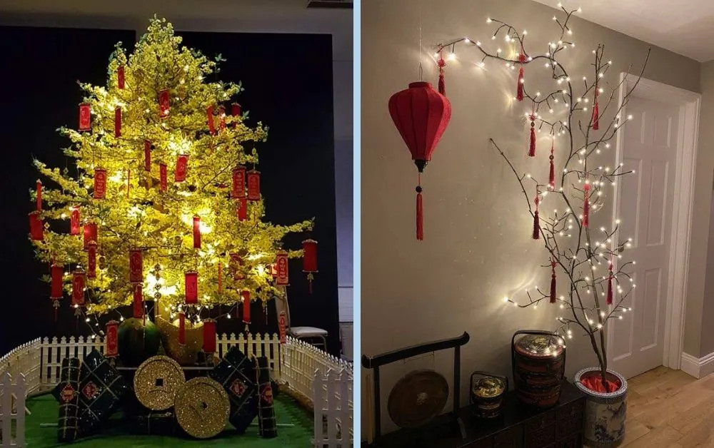 Trang trí đón Tết với hoa tươi, đèn led hiện đại
