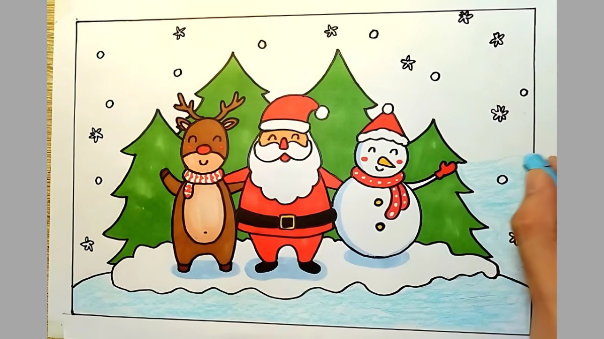 Mẫu tranh vẽ Noel đơn giản với các biểu tượng Giáng Sinh