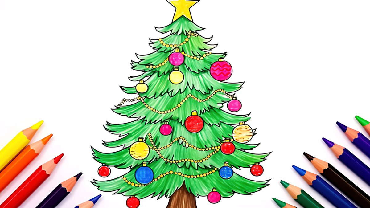 Mẫu tranh vẽ Noel đơn giản với hình hộp quà nhỏ