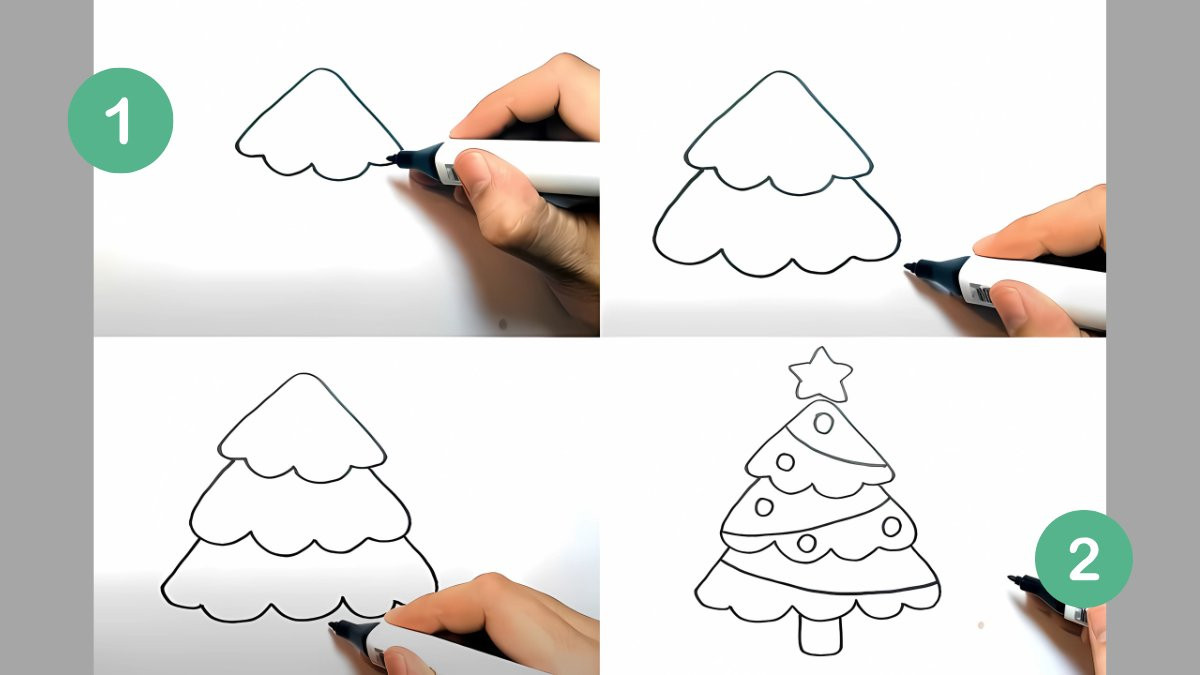 Cây thông Noel được trang trí với quả châu và ngôi sao