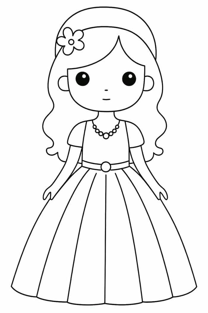 Búp bê giấy công chúa với váy áo lộng lẫy chờ bé tô màu