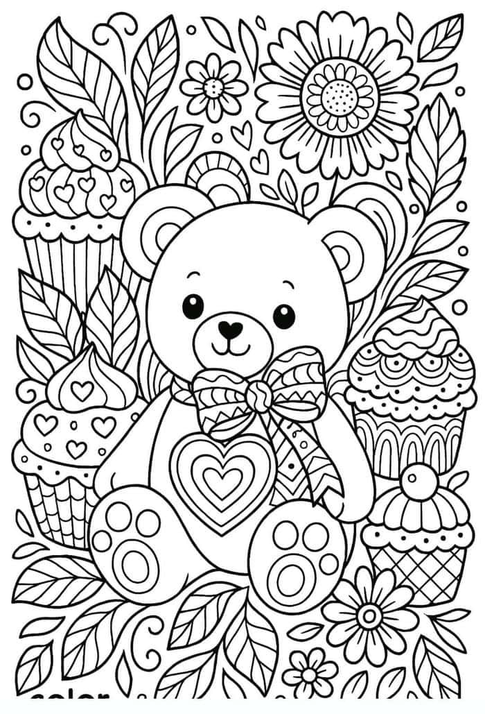 Hình ảnh chú gấu Teddy đáng yêu đang ôm trái tim, với đôi mắt to tròn thân thiện