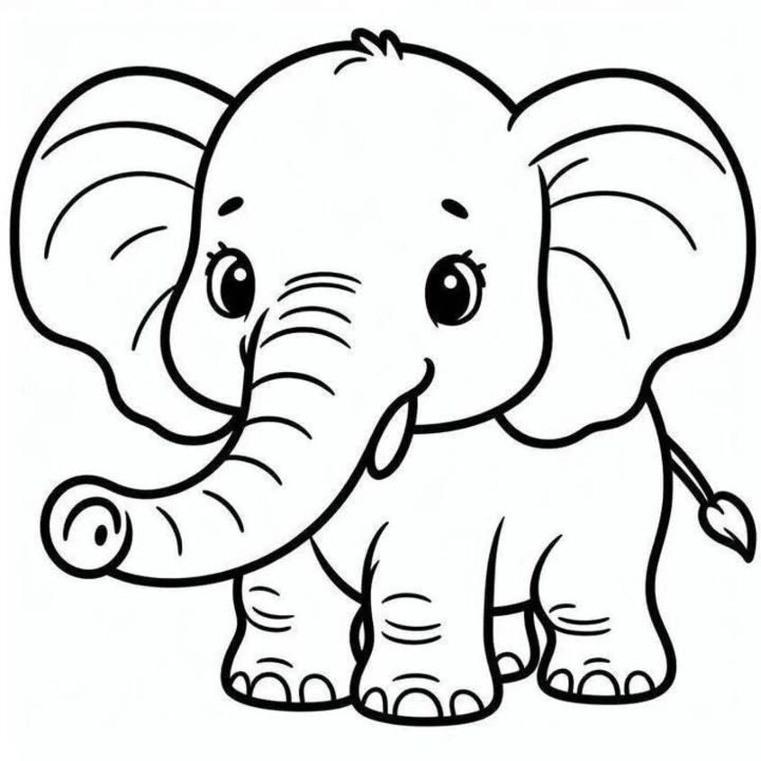 Tranh tô màu voi đứng một mình