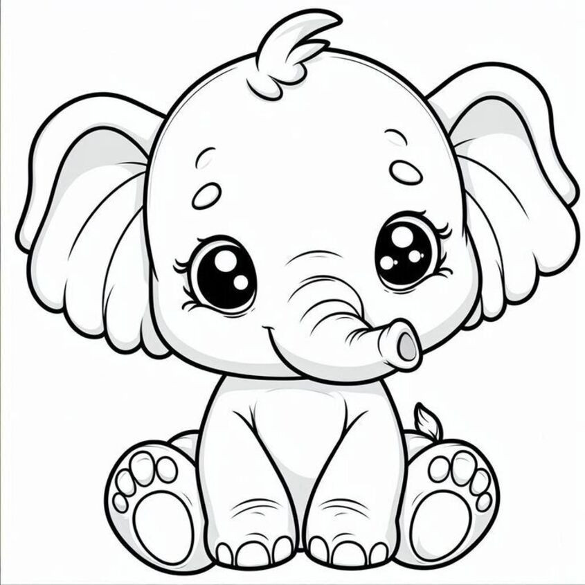 Tranh tô màu voi với nơ đáng yêu