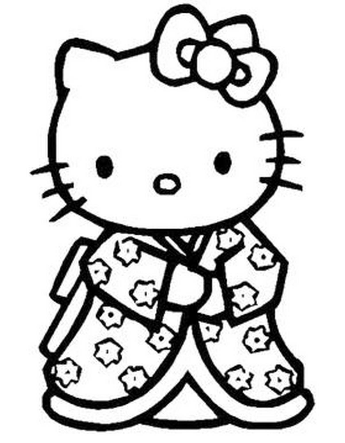 Hello Kitty đang tập vẽ và tô màu một bức tranh của mình