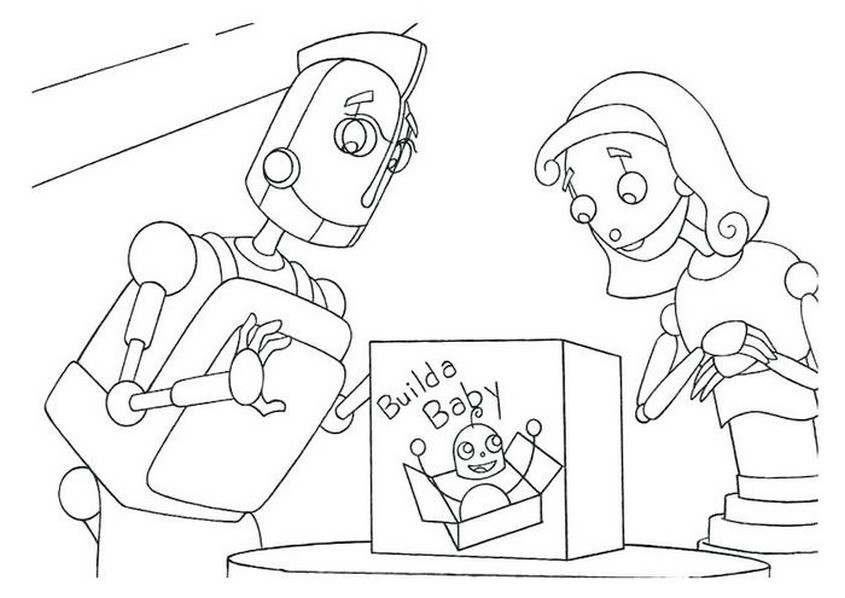 Hình vẽ robot phong cách tối giản với những đường nét đậm và rõ rệt giúp bé không bị lem màu