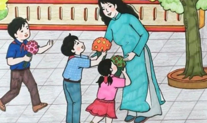 Tranh vẽ 20/11 chủ đề mái trường