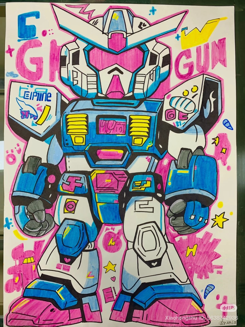 Robot Gundam với bộ giáp kim loại màu xanh và đỏ đang ở tư thế chiến đấu