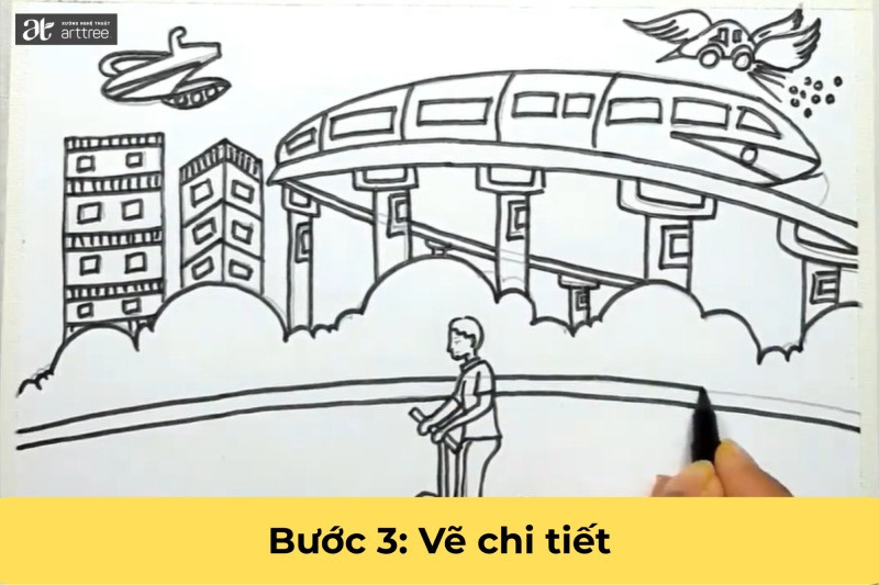 Vẽ thêm các chi tiết và dùng bút dạ để vẽ đè lên