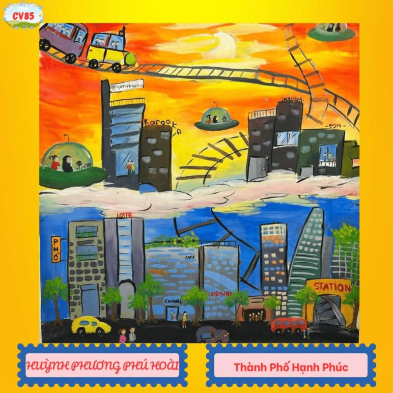 Thành phố trên mây với tàu bay và đường sắt trên cao