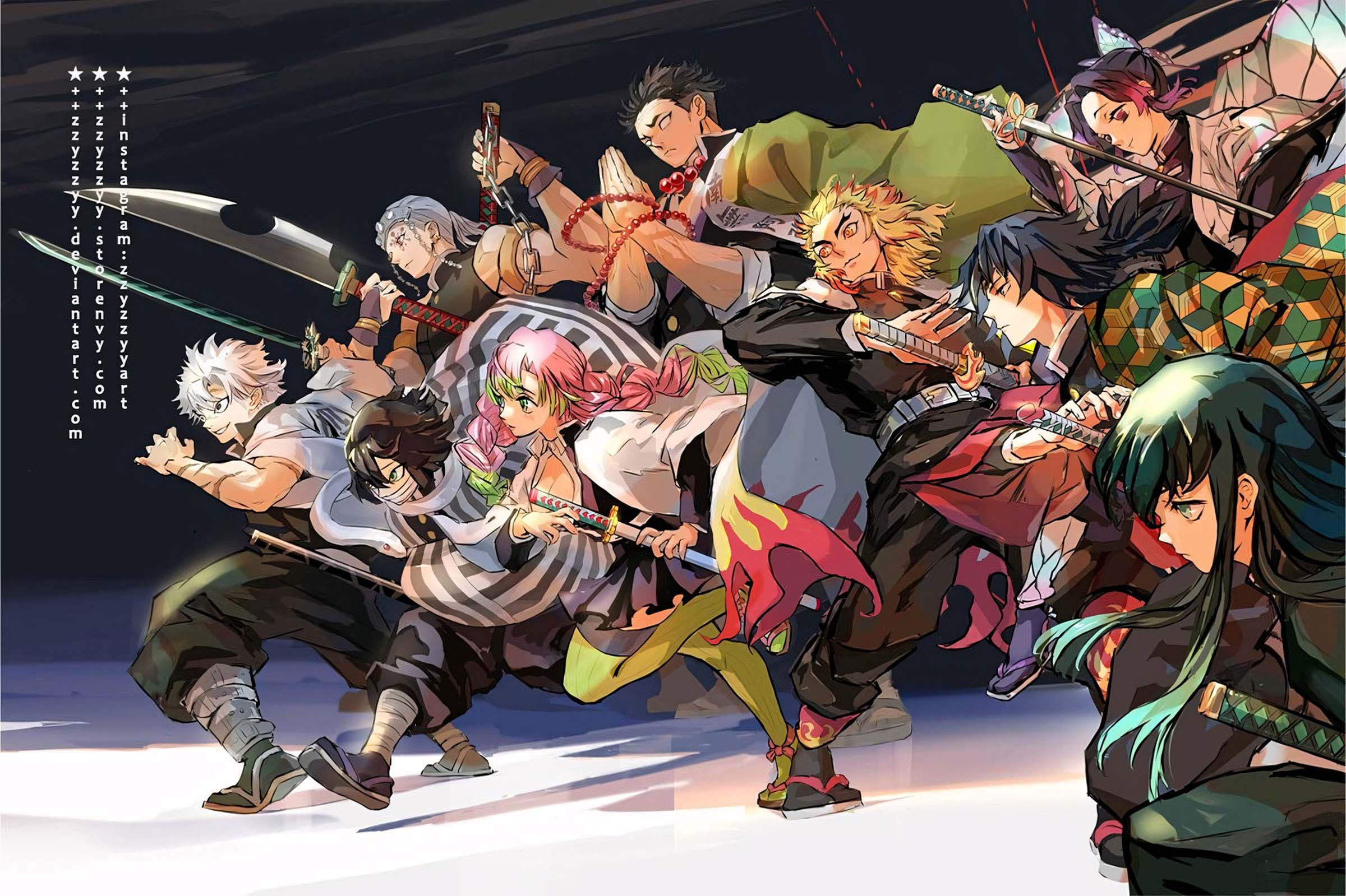 Ba Trụ Cột Giyuu Tomioka, Rengoku Kyojuro và Shinobu Kocho trong trang phục Sát Quỷ Đoàn