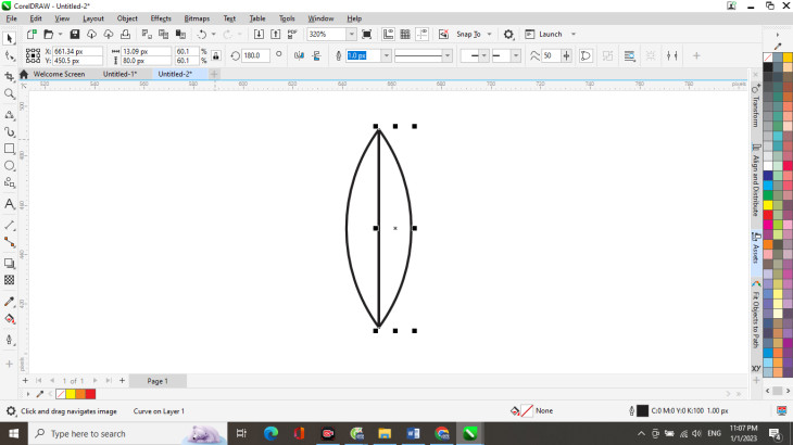 Vẽ bông lúa trong CorelDRAW: Hình ảnh hai nửa hạt thóc