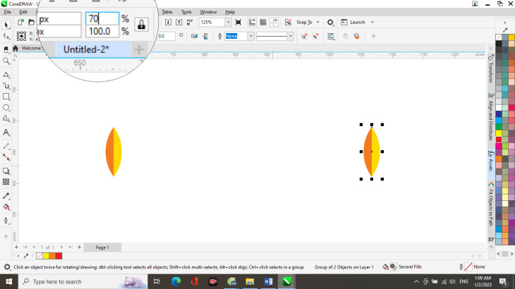 Vẽ bông lúa trong CorelDRAW: Hình ảnh nhân bản và thu nhỏ hạt thóc