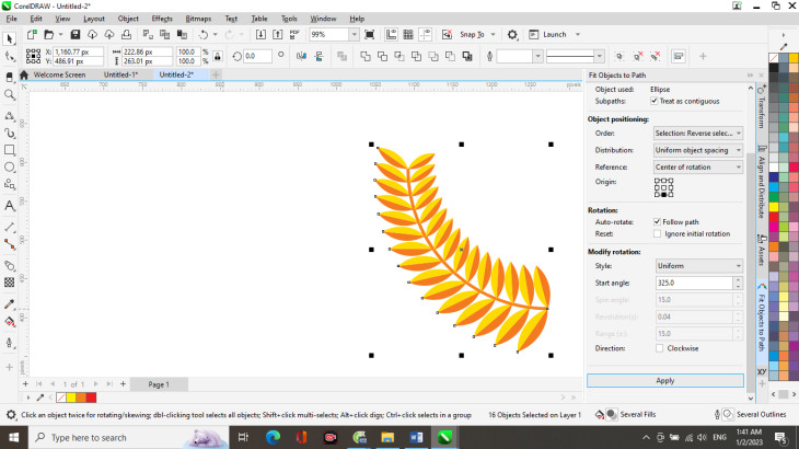 Vẽ bông lúa trong CorelDRAW: Kết quả bông lúa sau khi gắn hạt
