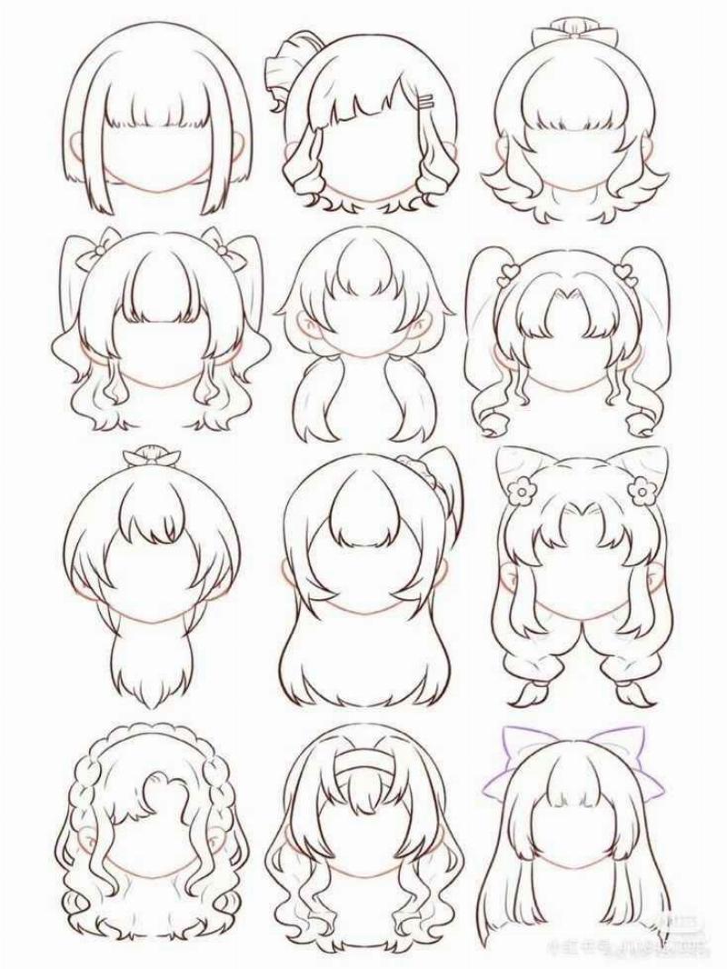 Sáng tạo mái tóc và phụ kiện khi thực hiện vẽ anime đơn giản cute cho nhân vật