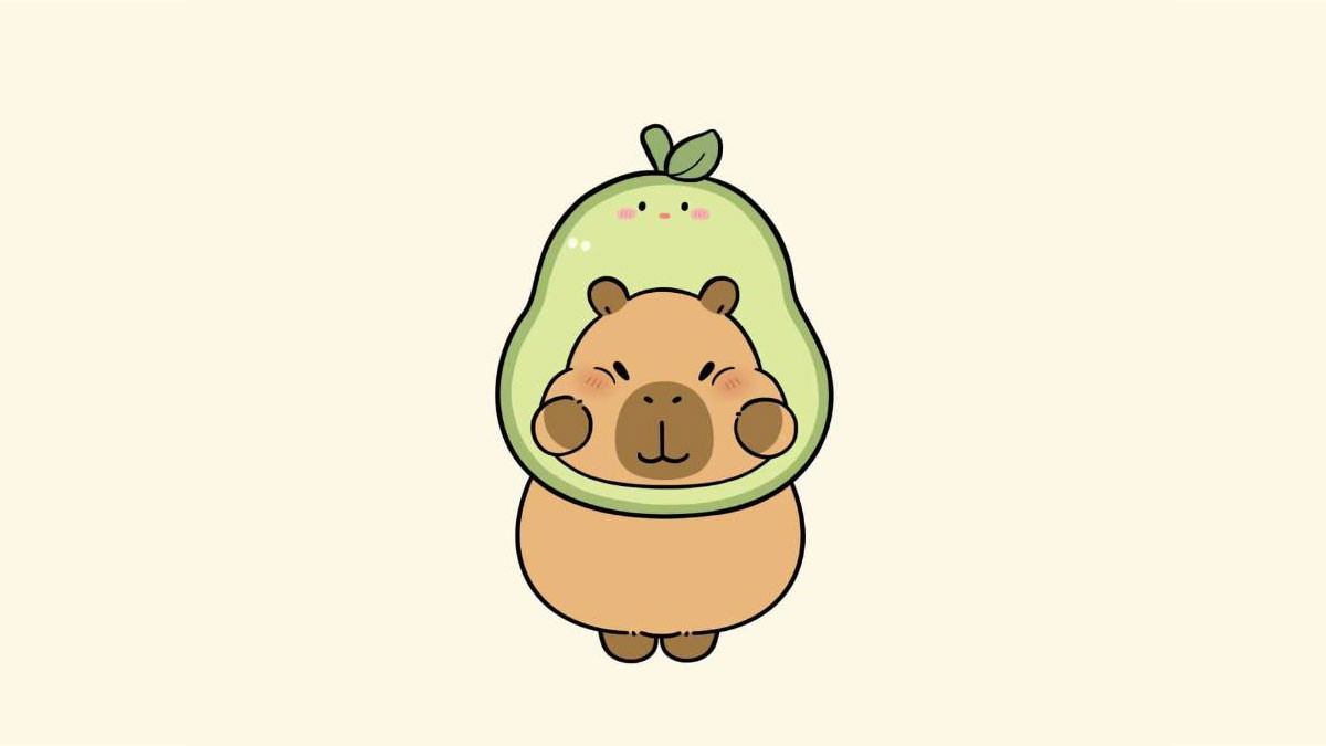 Capybara chibi với đôi mắt to tròn và thân hình nhỏ nhắn