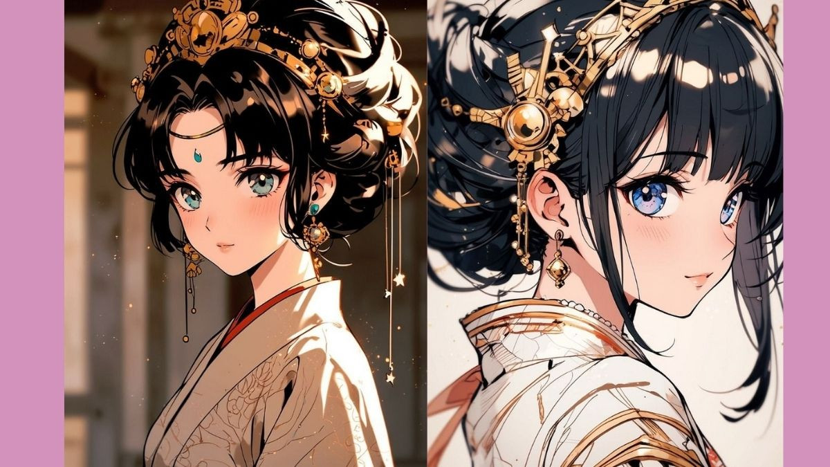 Cô gái anime trong trang phục kimono truyền thống Nhật Bản