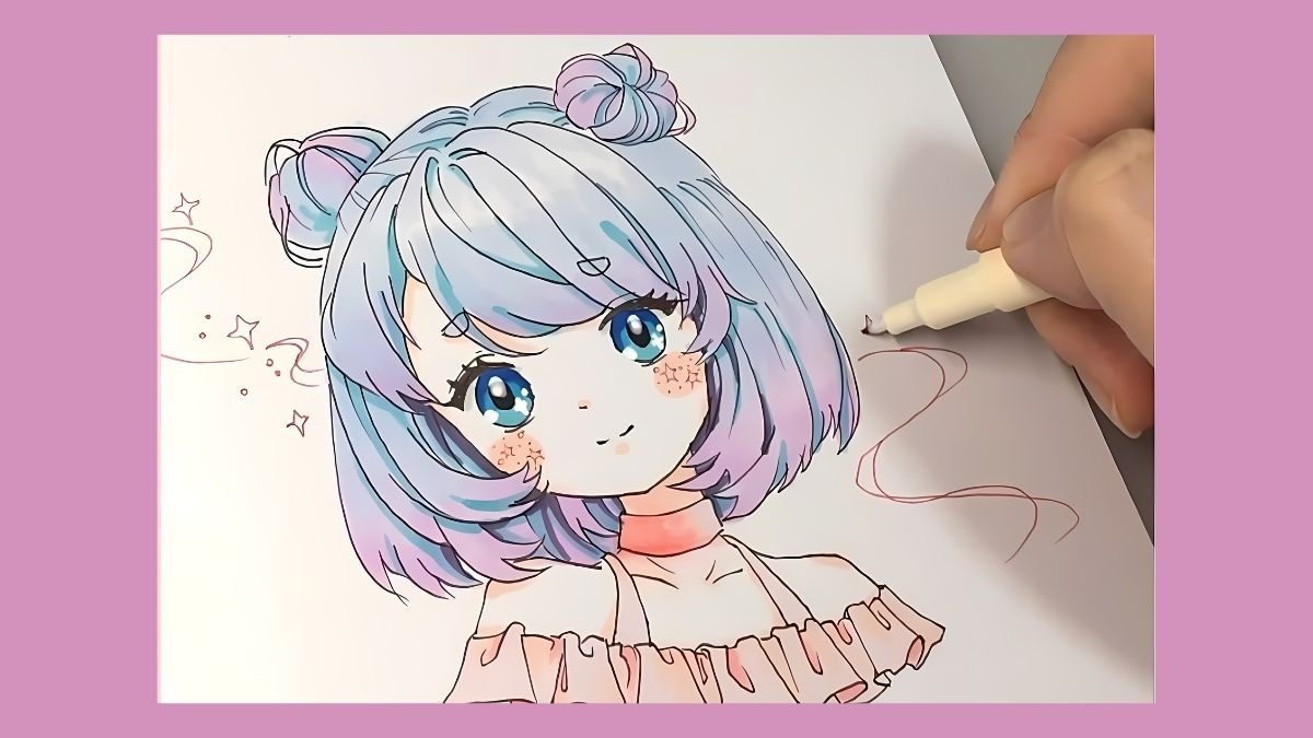 Hoàn thiện bức tranh anime nữ bằng cách tô màu và thêm chi tiết