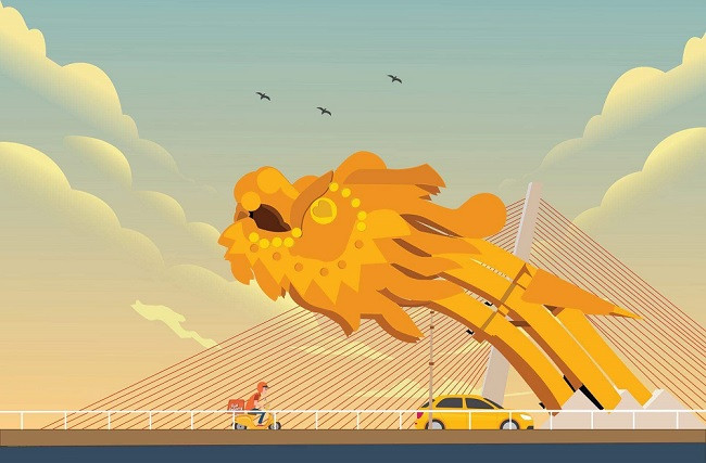 Hình ảnh vector của Cầu Rồng Đà Nẵng với các chi tiết đường nét rõ ràng