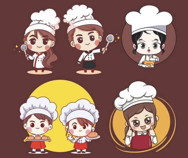 Đầu bếp chibi vector với biểu cảm vui tươi