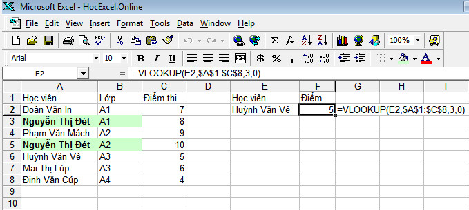 Minh họa hàm VLOOKUP và INDEX MATCH trong tìm kiếm dữ liệu cơ bản