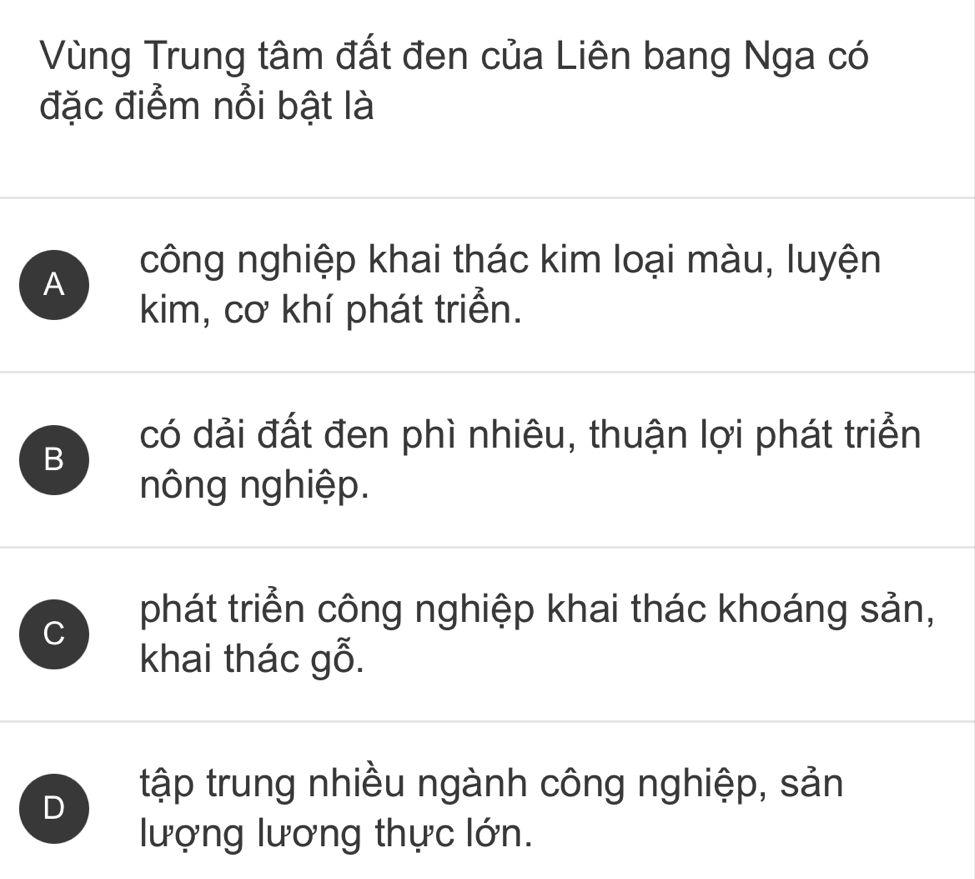 Vùng Trung tâm đất đen của Liên bang Nga với dải đất đen phì nhiêu thuận lợi phát triển nông nghiệp