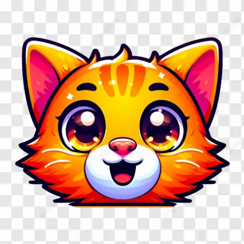 Chi tiết cận cảnh khuôn mặt một chú mèo chibi anime con vật cute với đôi mắt to và màu sắc tươi sáng