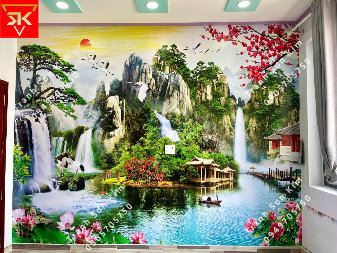 Mẫu tranh dán tường sơn thủy hữu tình mang đến bình yên cho phòng ngủ