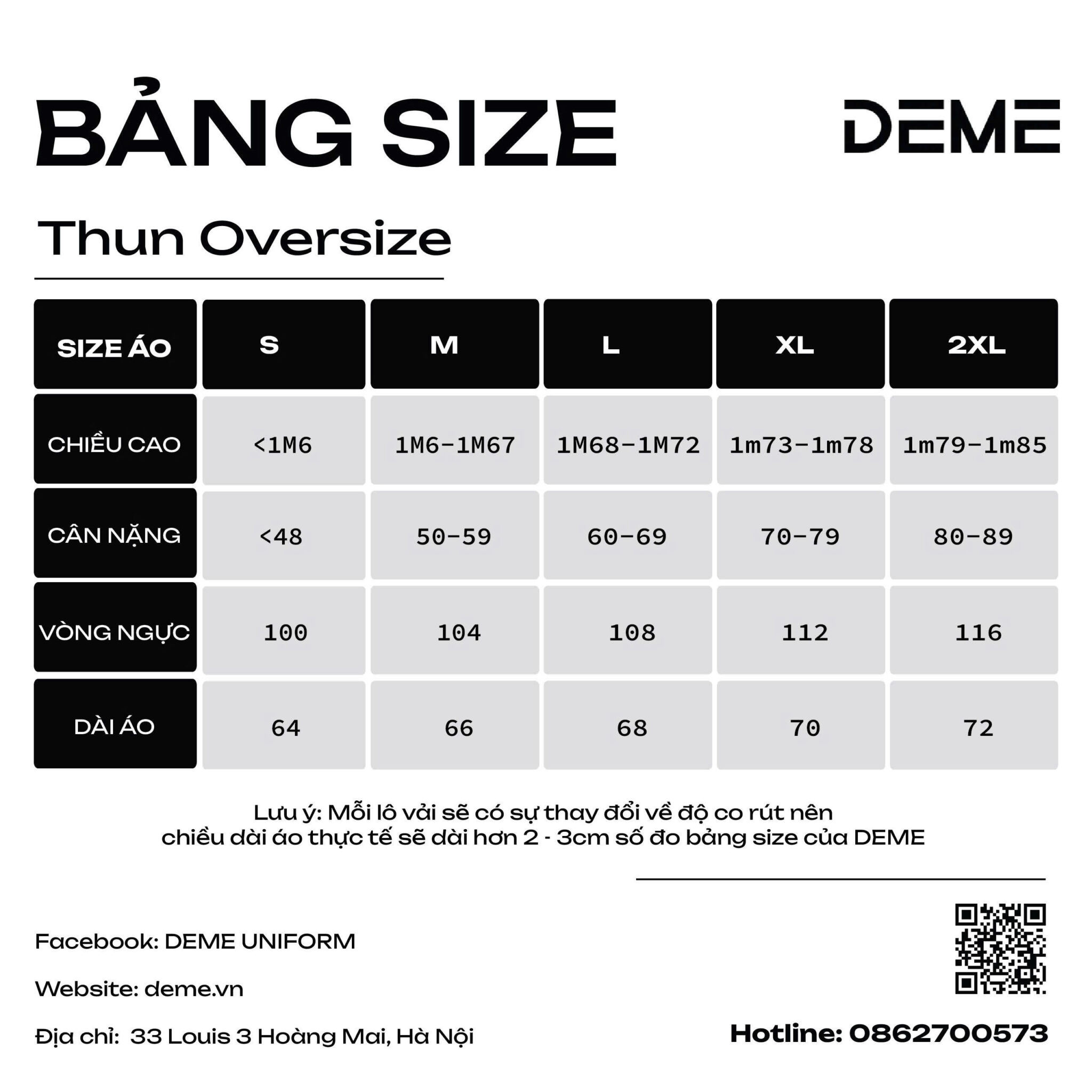 Bảng hướng dẫn chọn size áo phông oversize đỏ đô